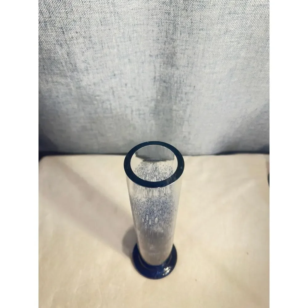 Vtg. MCM Blue Controlled Bubble Art Glass Cylinder Vase 10
